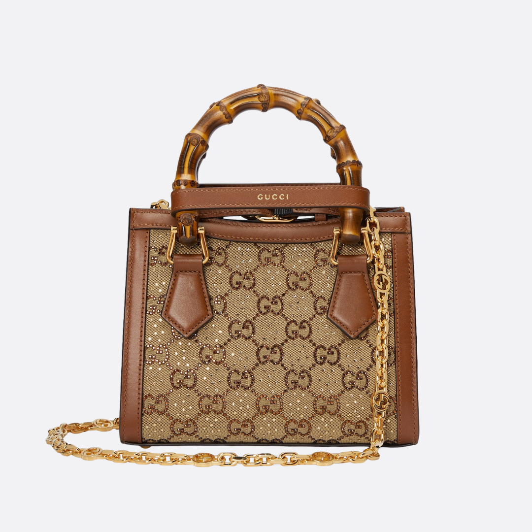 GUCCI DIANA KLEINE TOTE-TASCHE MIT KRISTALLEN