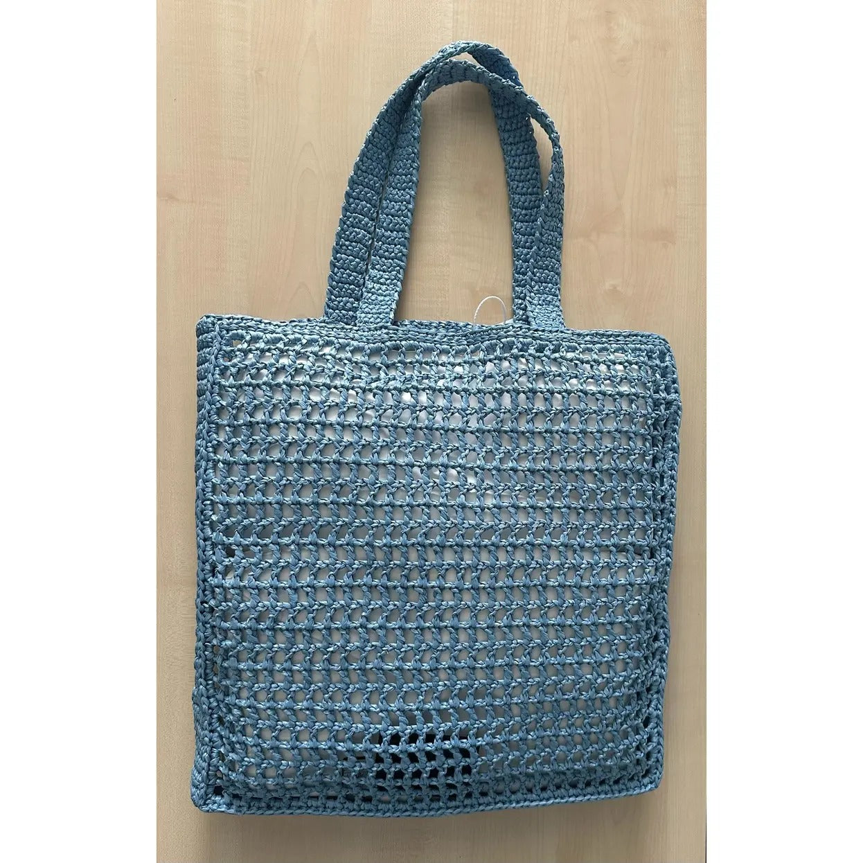 PRADA SHOPPER-TASCHE AUS RAPHIA MIT GEWEBTEM LOGO – BLAU