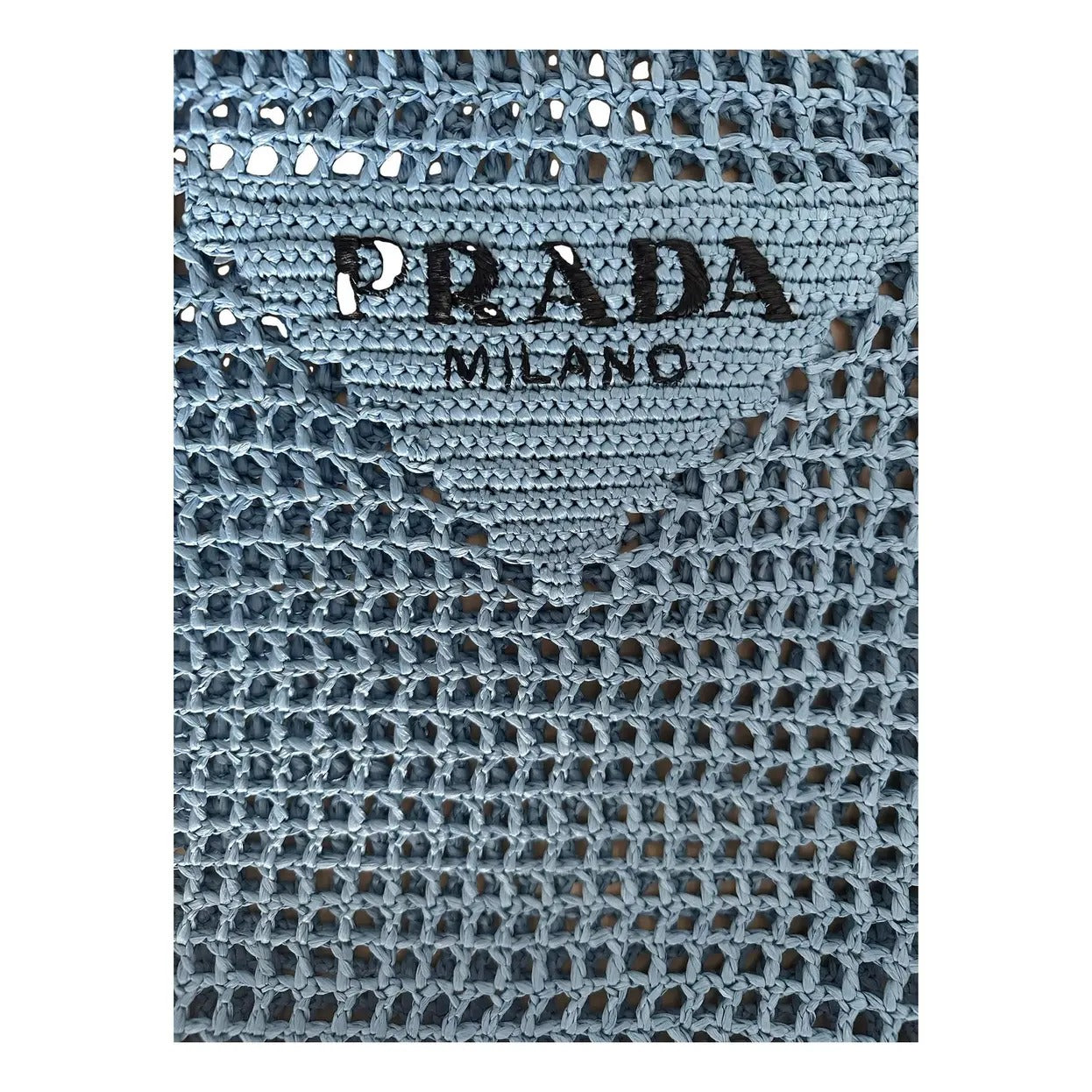 PRADA SHOPPER-TASCHE AUS RAPHIA MIT GEWEBTEM LOGO – BLAU
